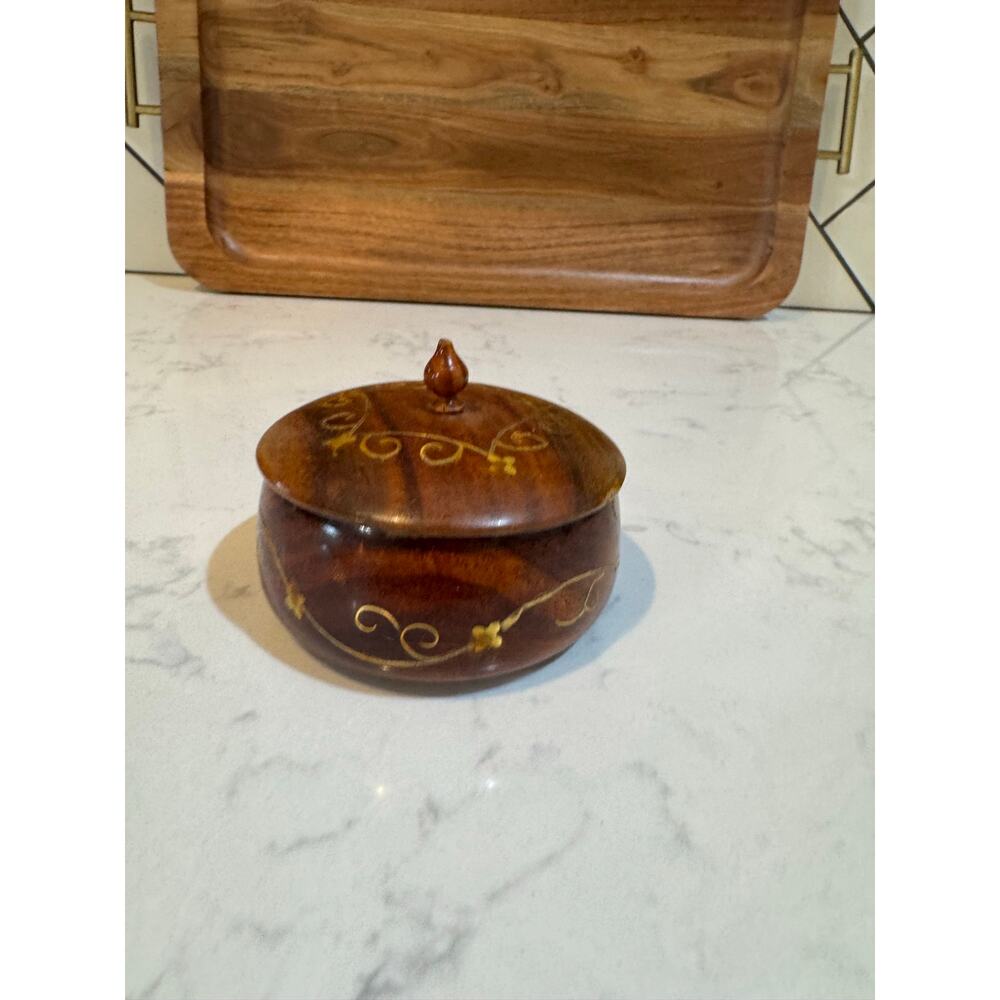 handcrafted wooden coaster set x6 featuring brass floral inlays bohemian - Picture 12 of 14